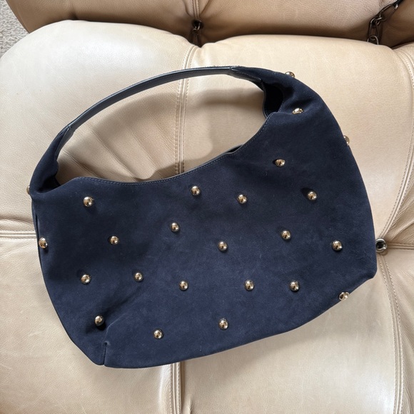 Madewell | Elegant Navy Suede Studded Handbag - Picture 3 of 4